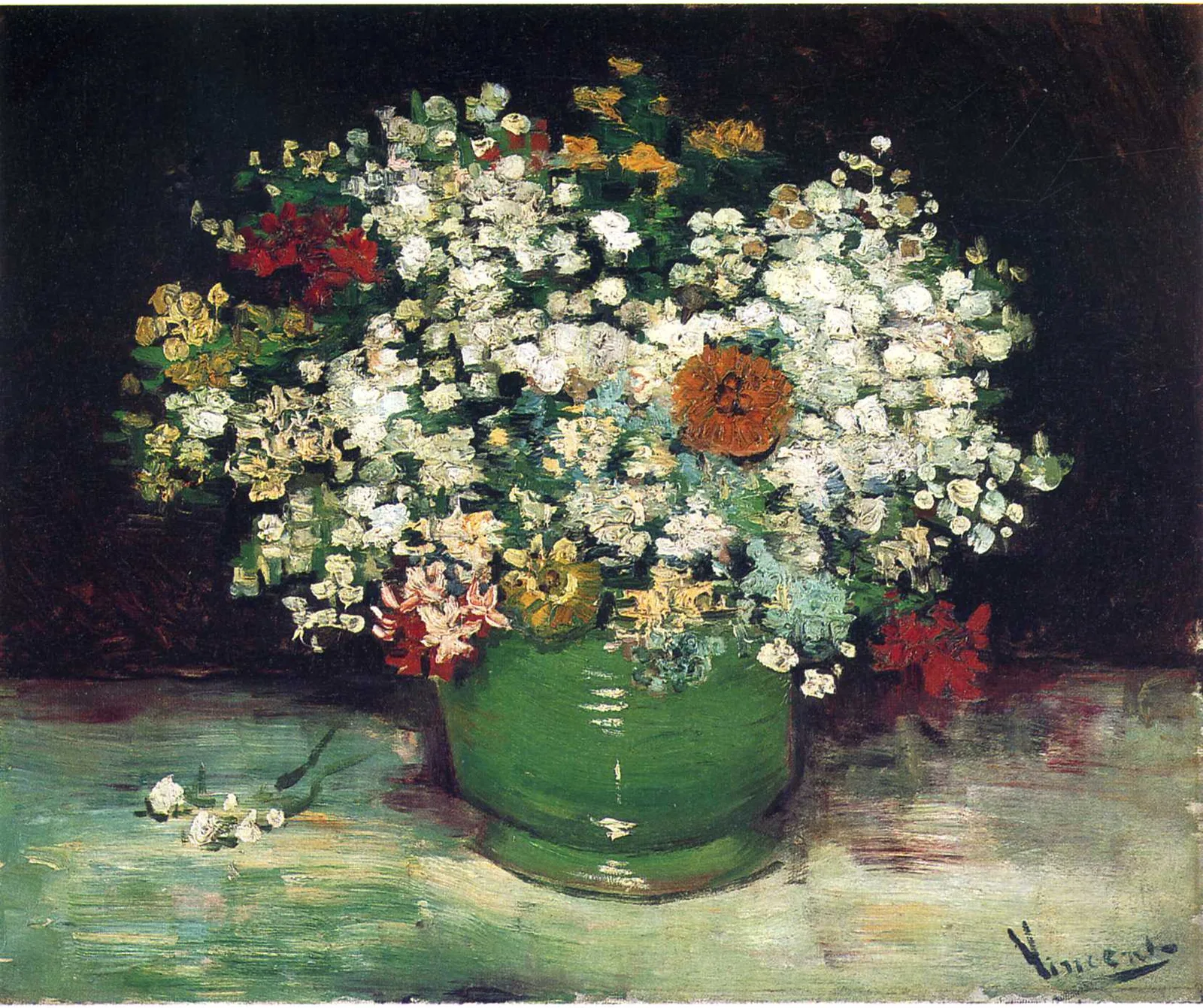 Still life: bowl with summer flowers [heliopsis and gypsophila?]