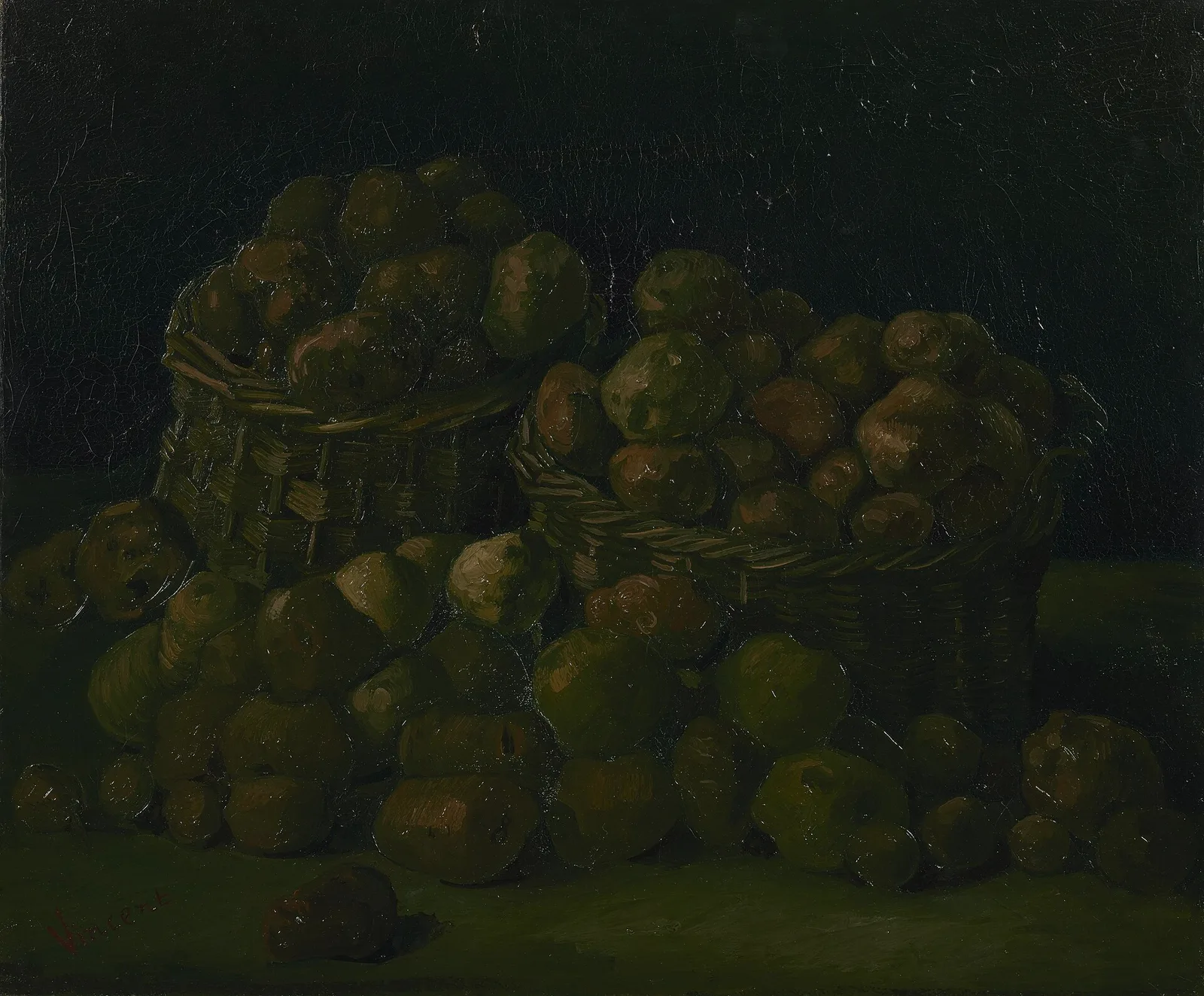 Still life: two baskets with potatoes