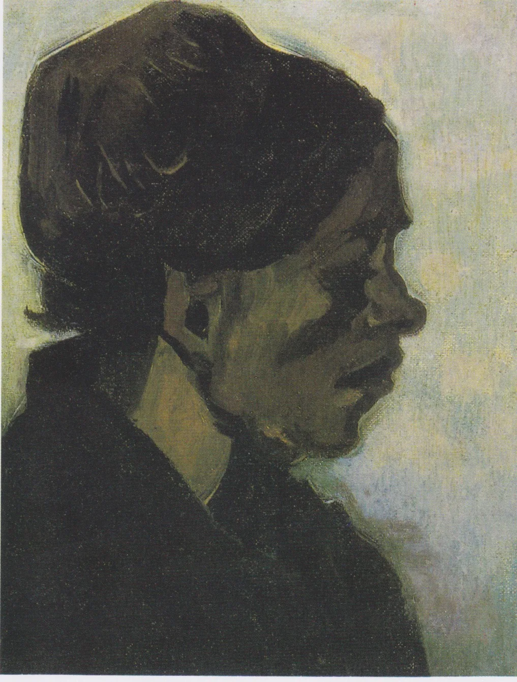 Head of a peasant woman: right profile, light background