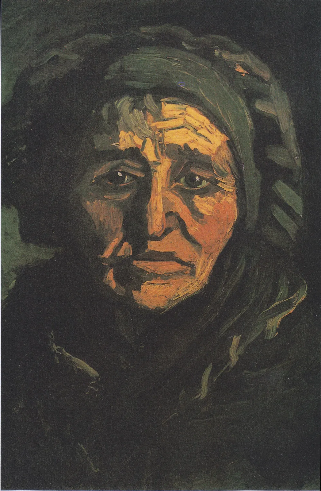 Head of an old peasant woman: full face, with dark cap