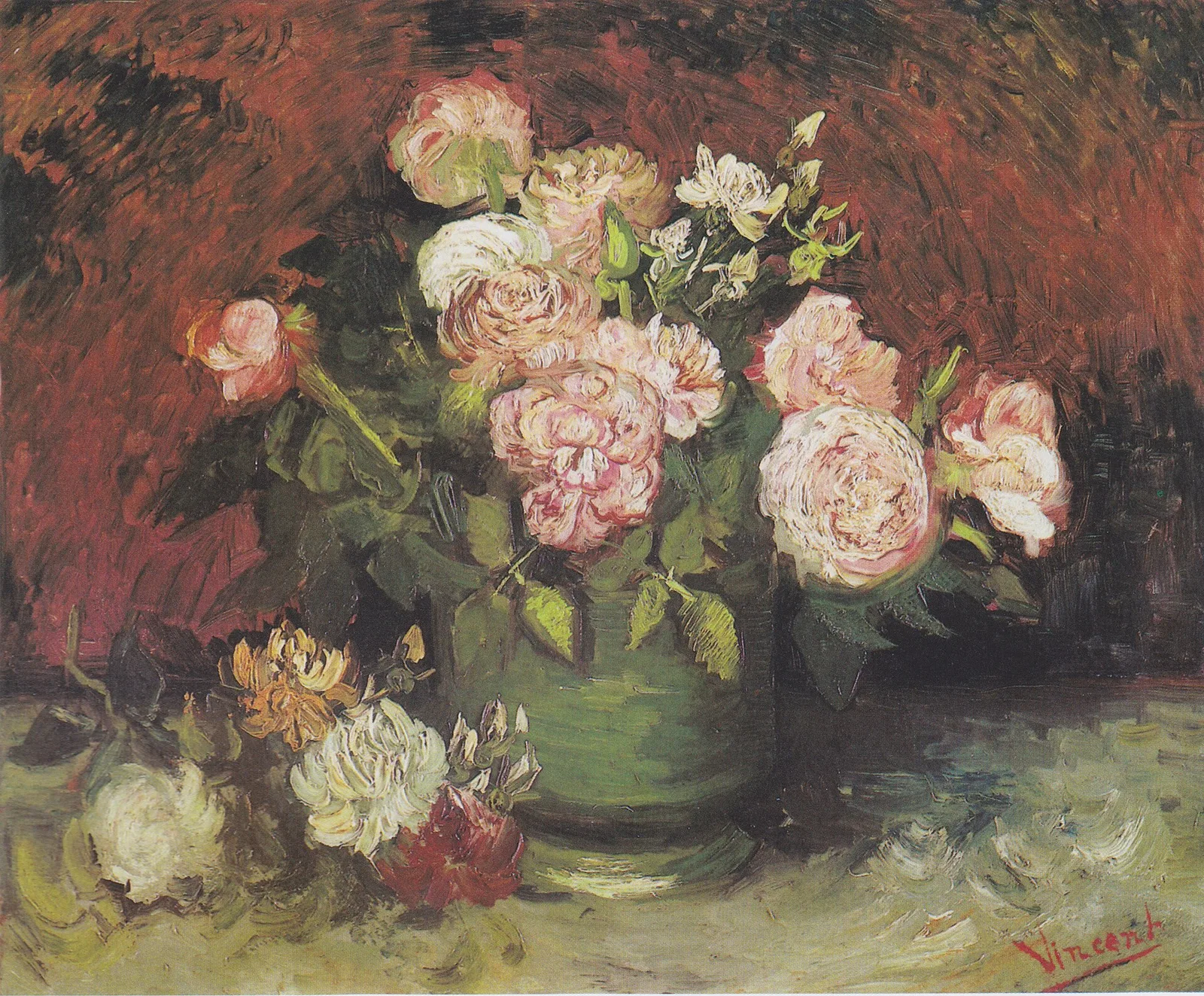 Still life: bowl with peonies and roses