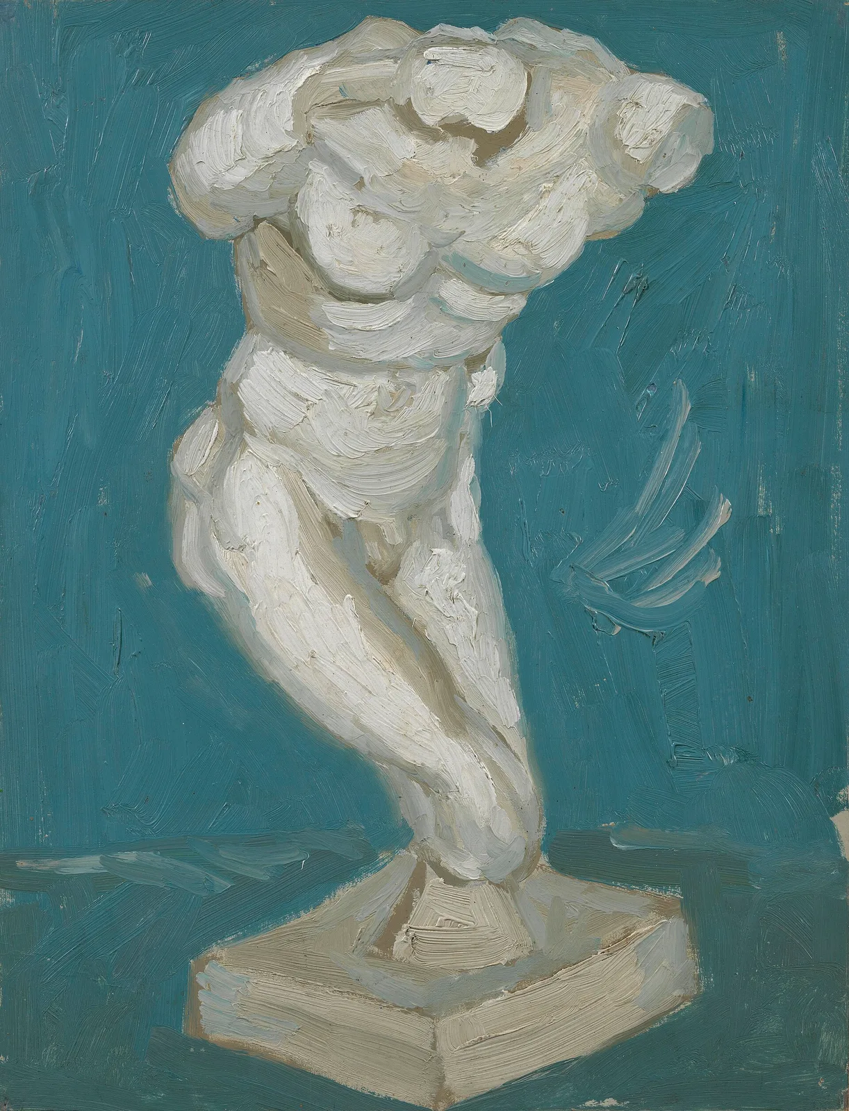 Plaster statuette: male torso, seen from the front, three quarters to the right