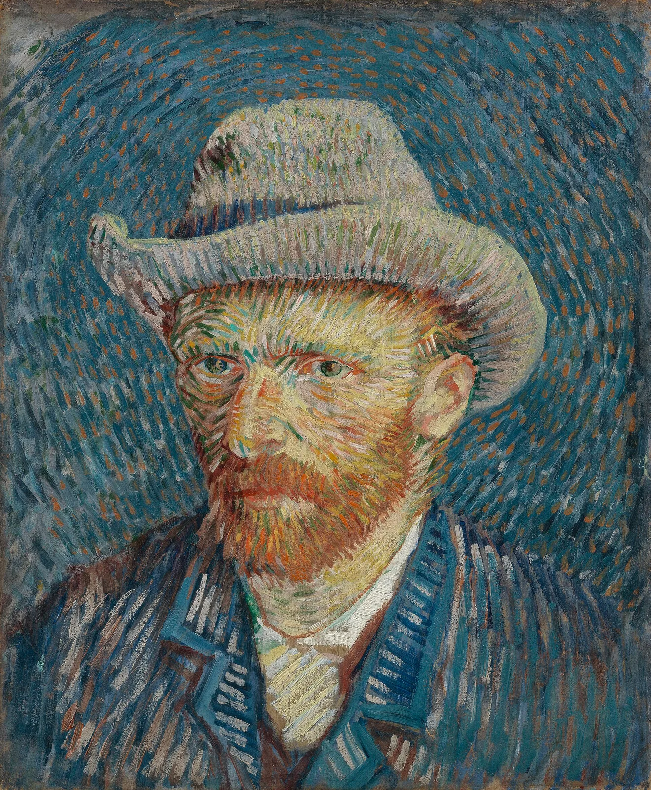Self portrait in a gray felt hat: three quarters to the left