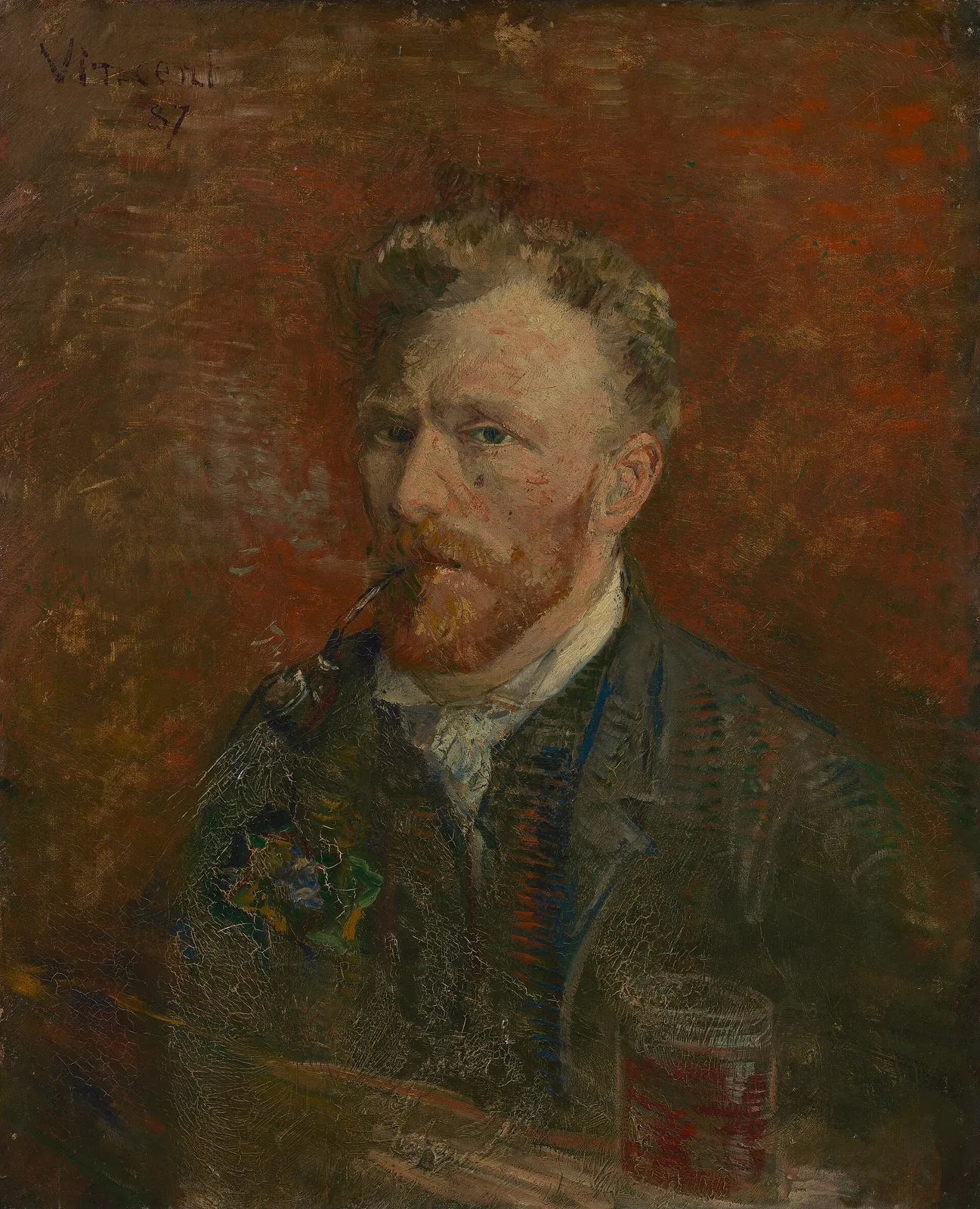 Self portrait with pipe and glass
