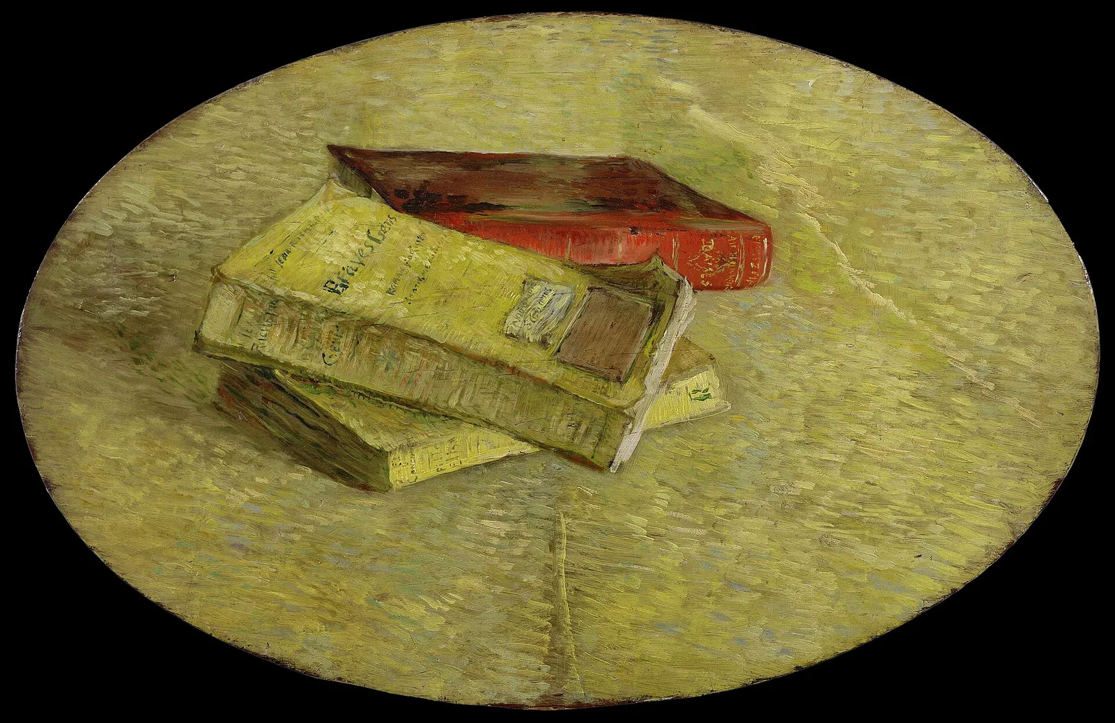Still life: three books [Emile Zola, Au Bonheur des Dames; Jean Richepin, Braves Gens; Jules and Edmond de Goncourt, Fille Elisa]