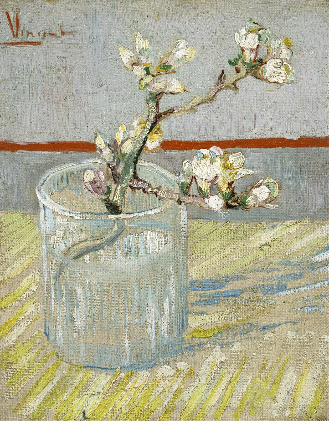 Still life: blossoming almond branch in a glass