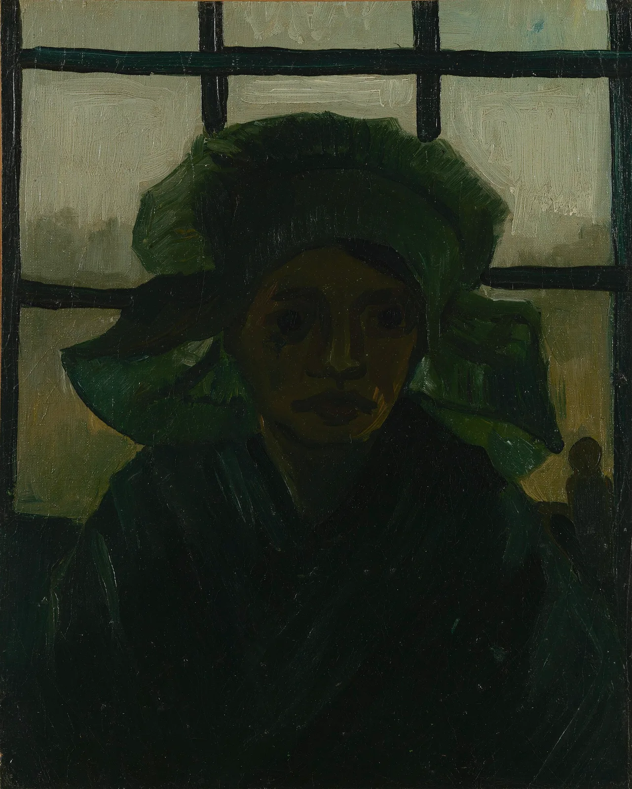 Study of a peasant woman: full face, half length against a window