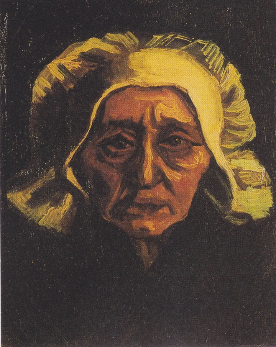 Head of an old peasant woman: full face, with white cap
