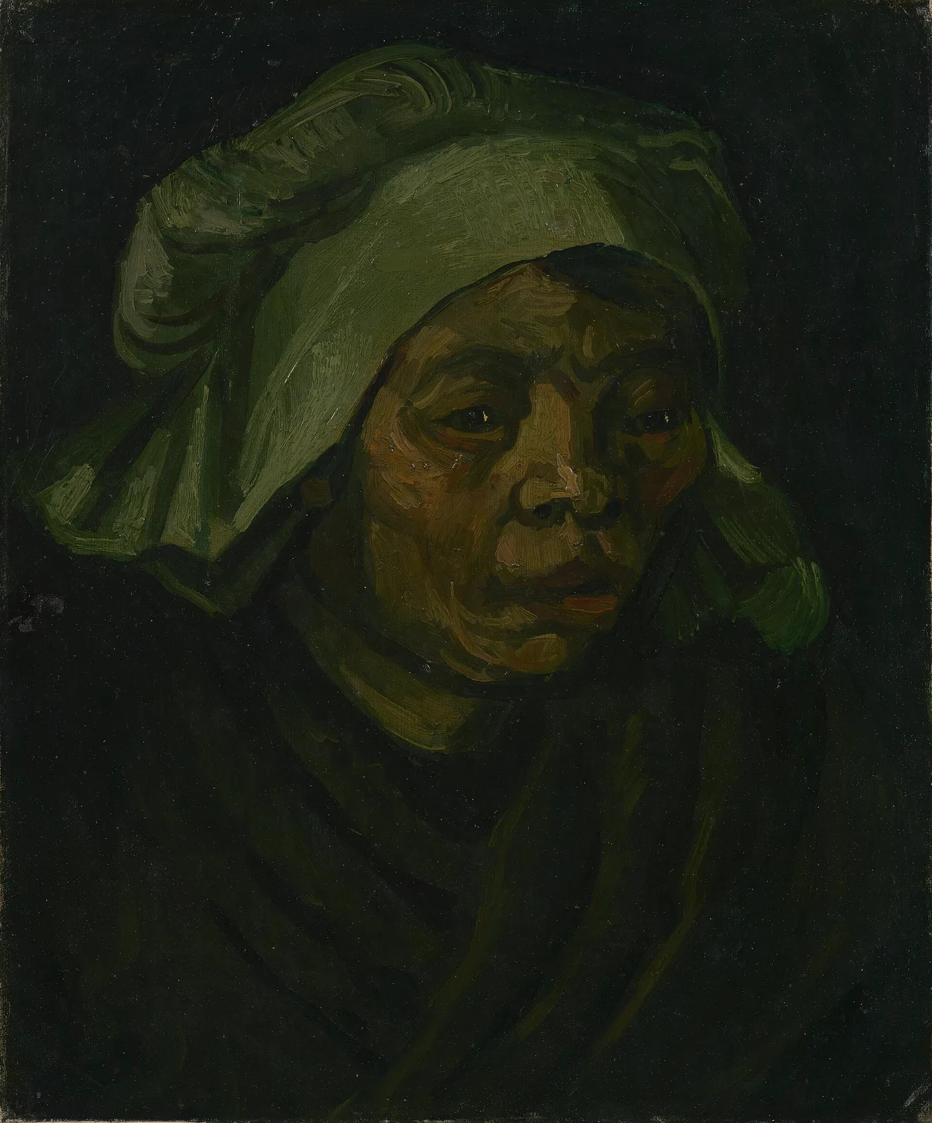Head of a peasant woman with white cap: facing right