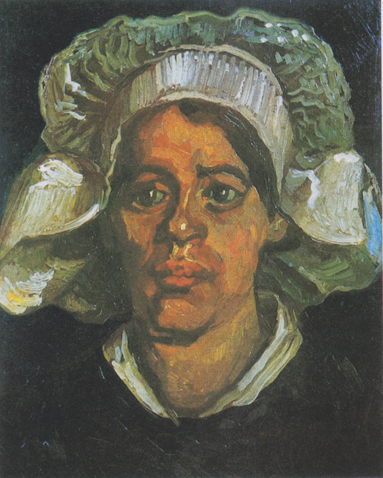 Head of a peasant woman with white cap: full face