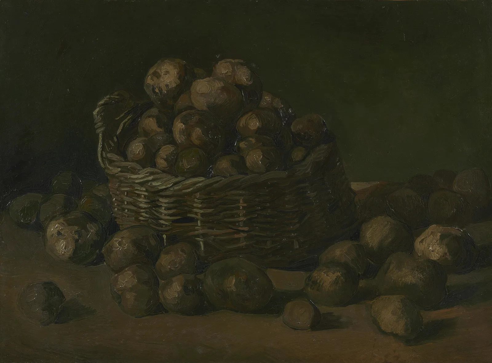 Still life: basket with potatoes