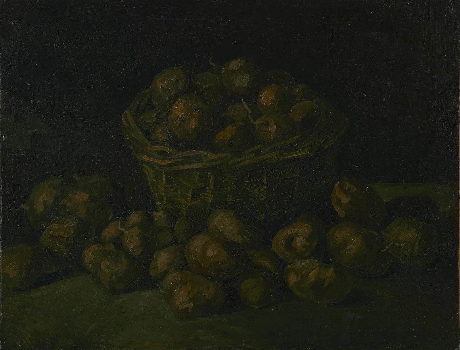 Still life: basket with potatoes
