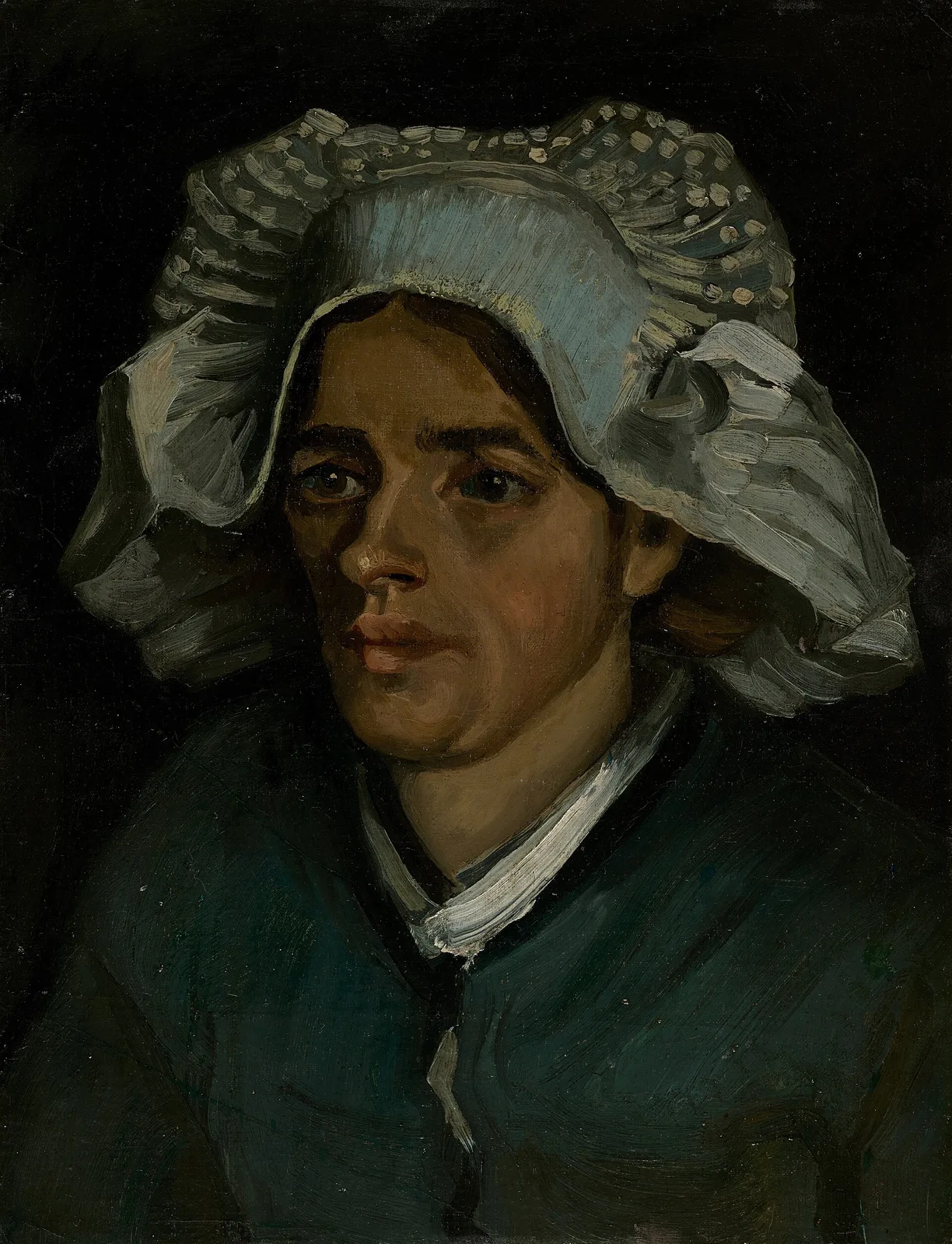 Peasant woman with a white cap: left three-quarter view