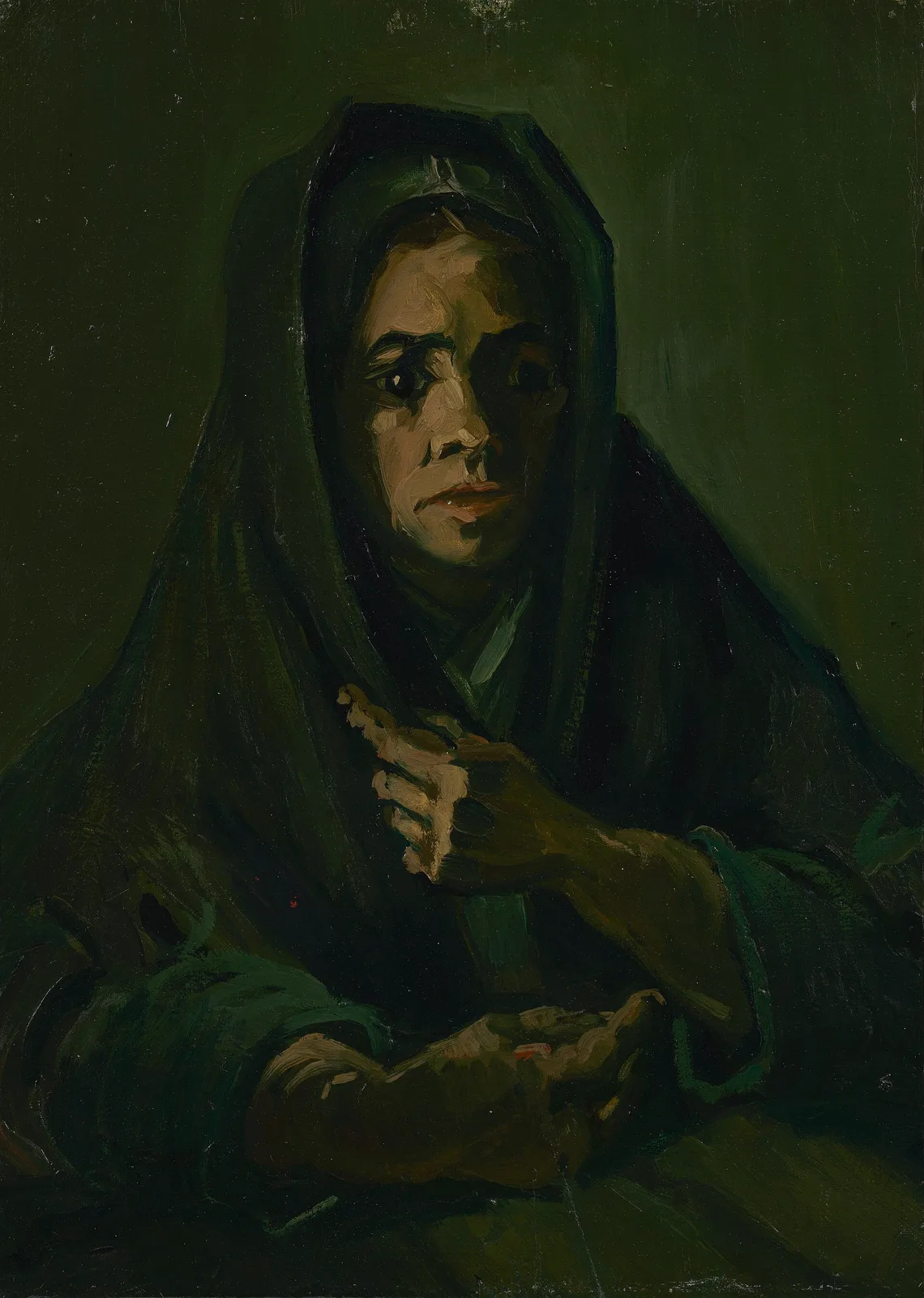 Hooded peasant woman: half length