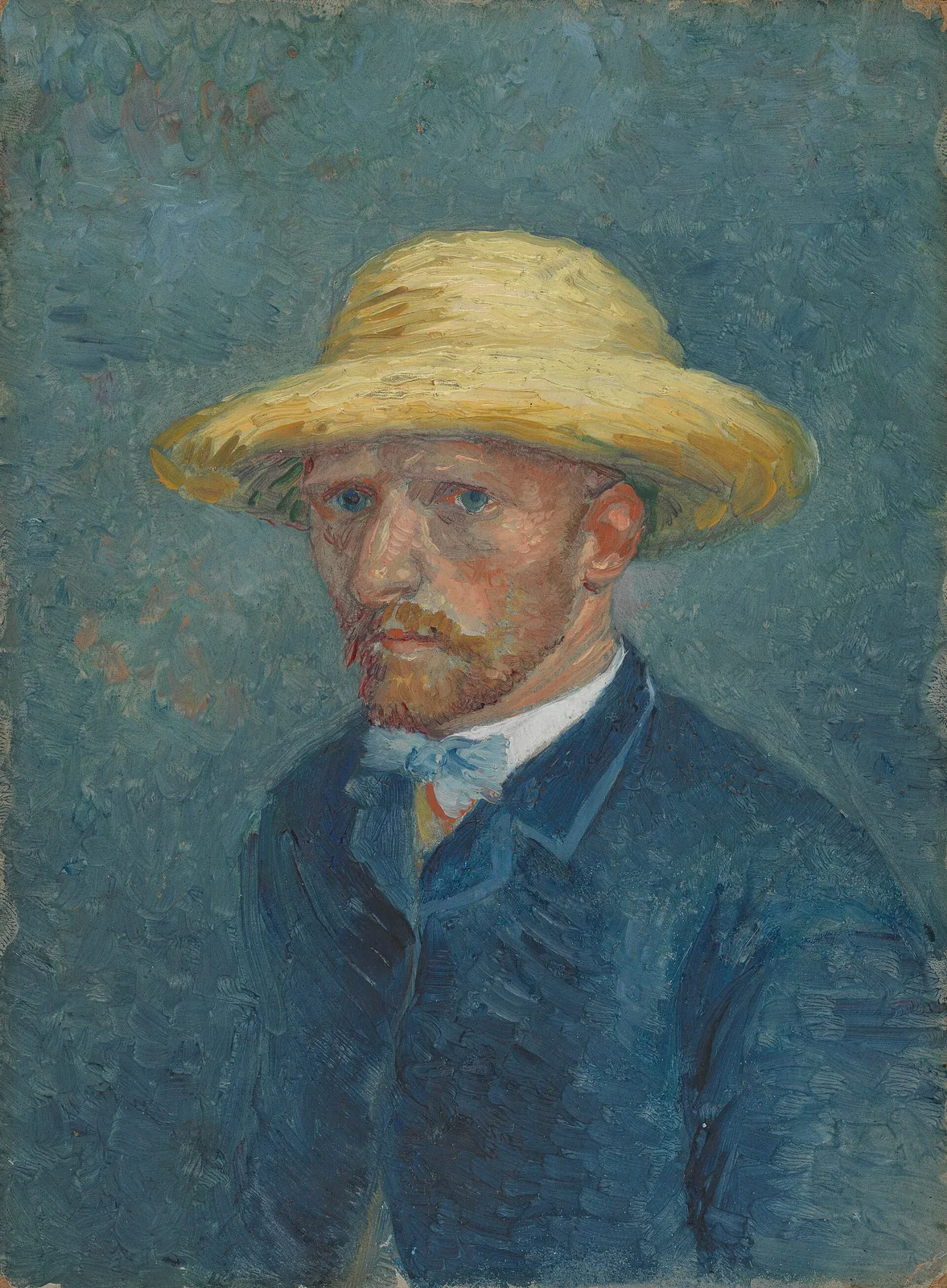 Self portrait with straw hat: three quarters to the left