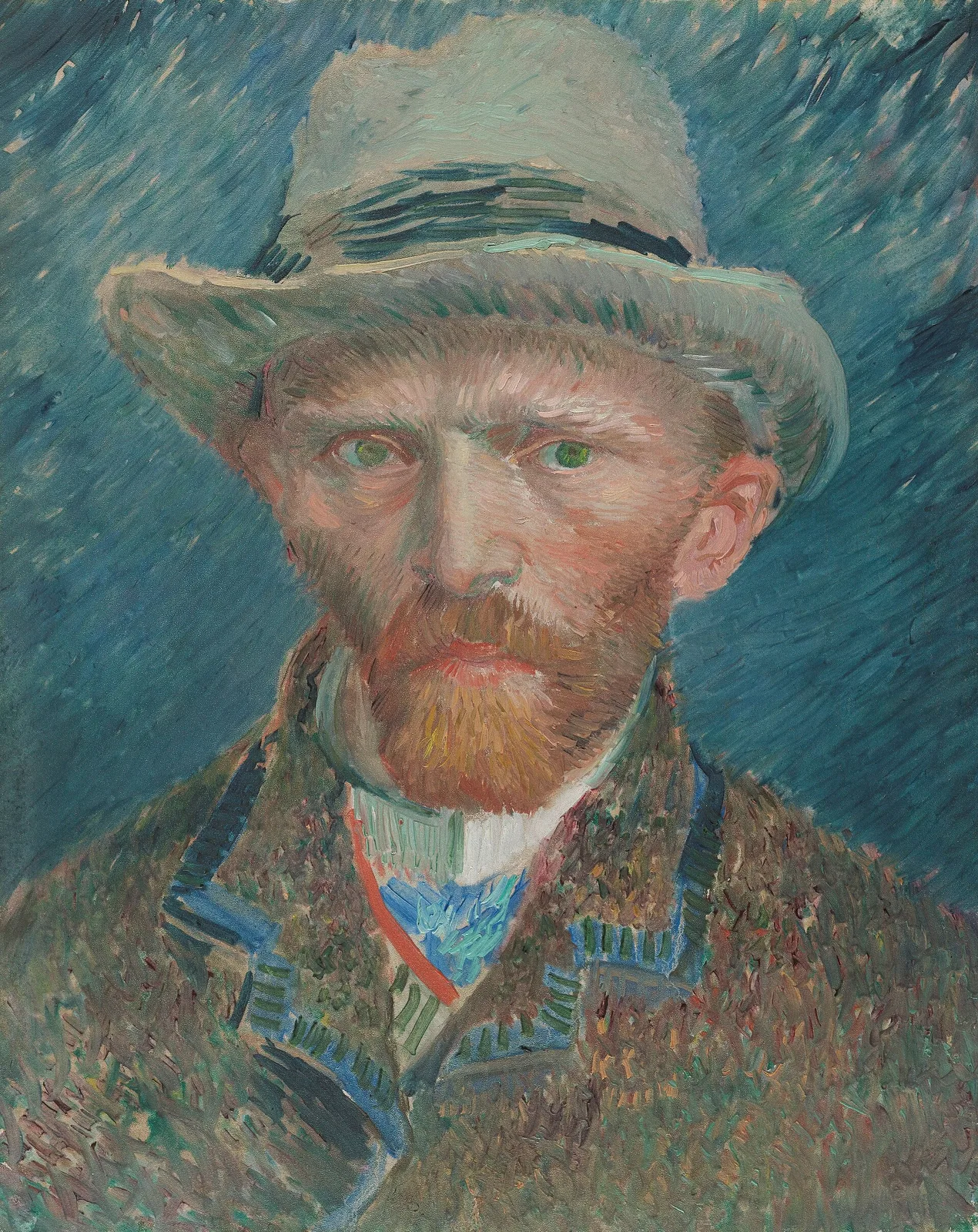 Self portrait with gray felt hat: bust, full face