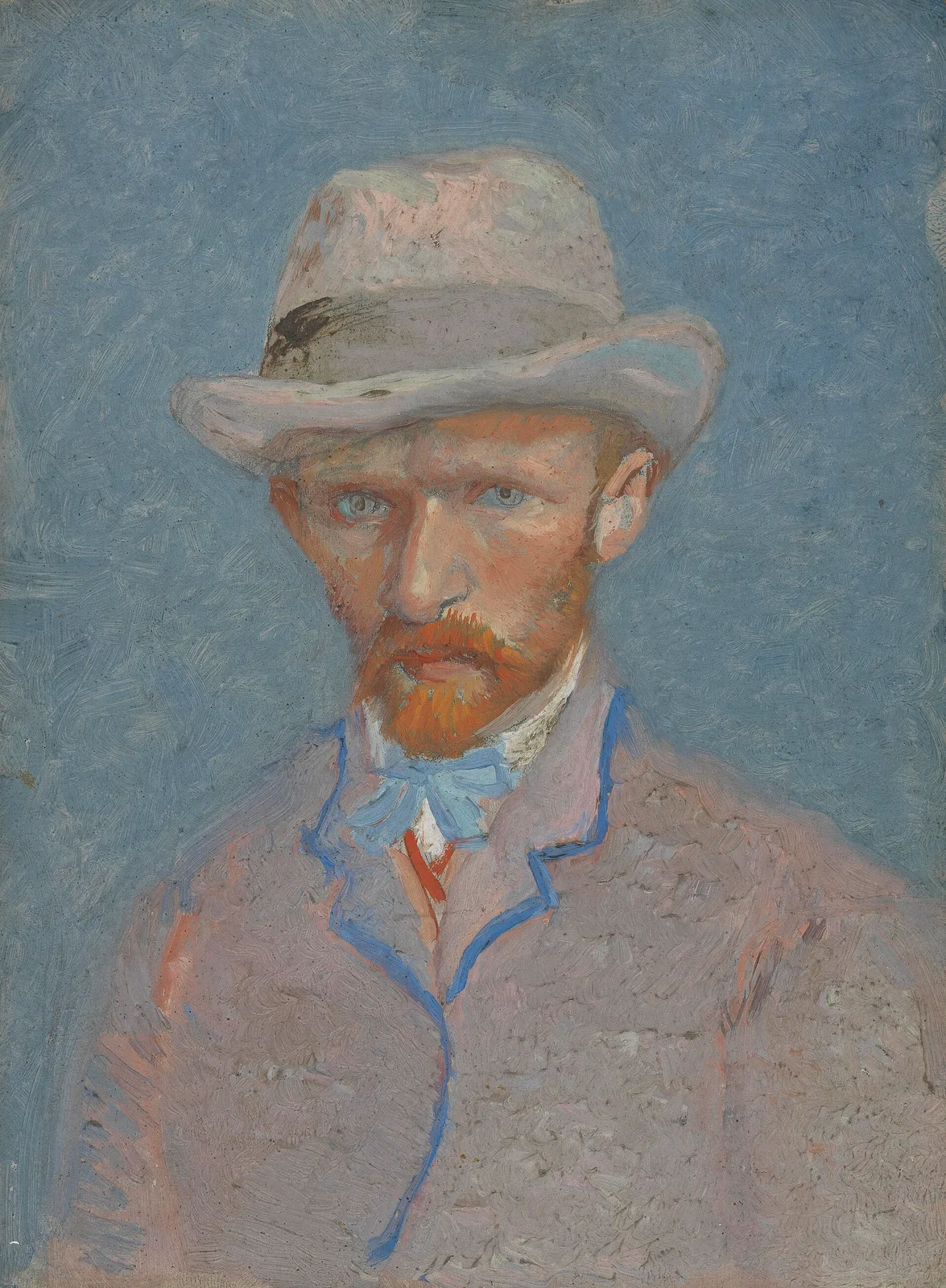 Self portrait with gray felt hat: full face
