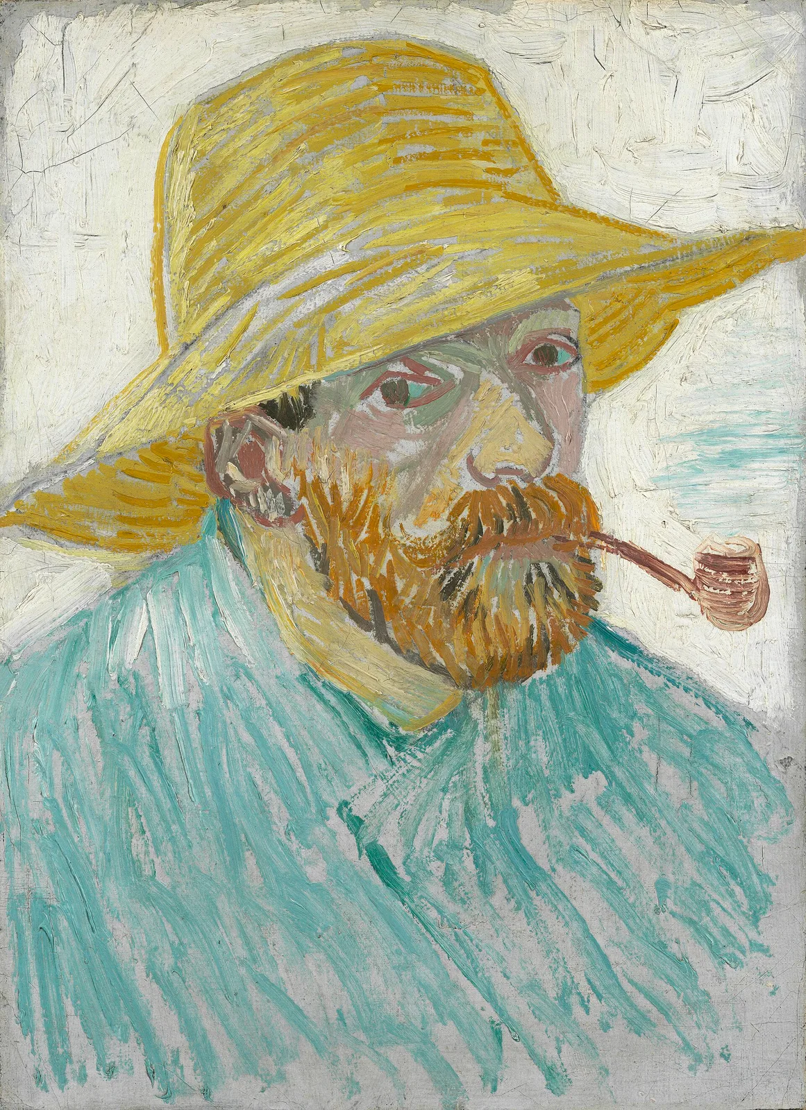 Self portrait with pipe and straw hat