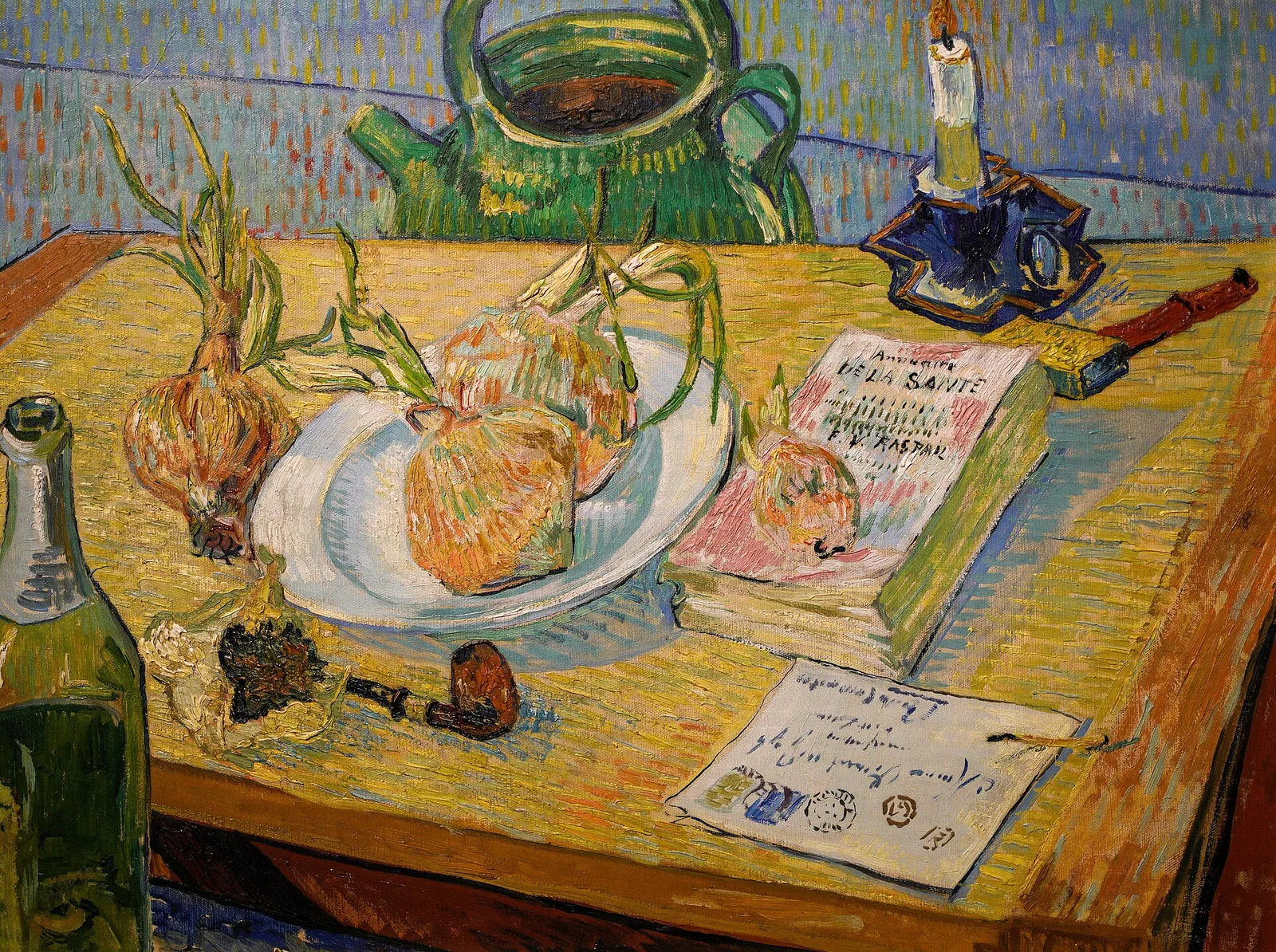 Still life: drawing board with onions etc