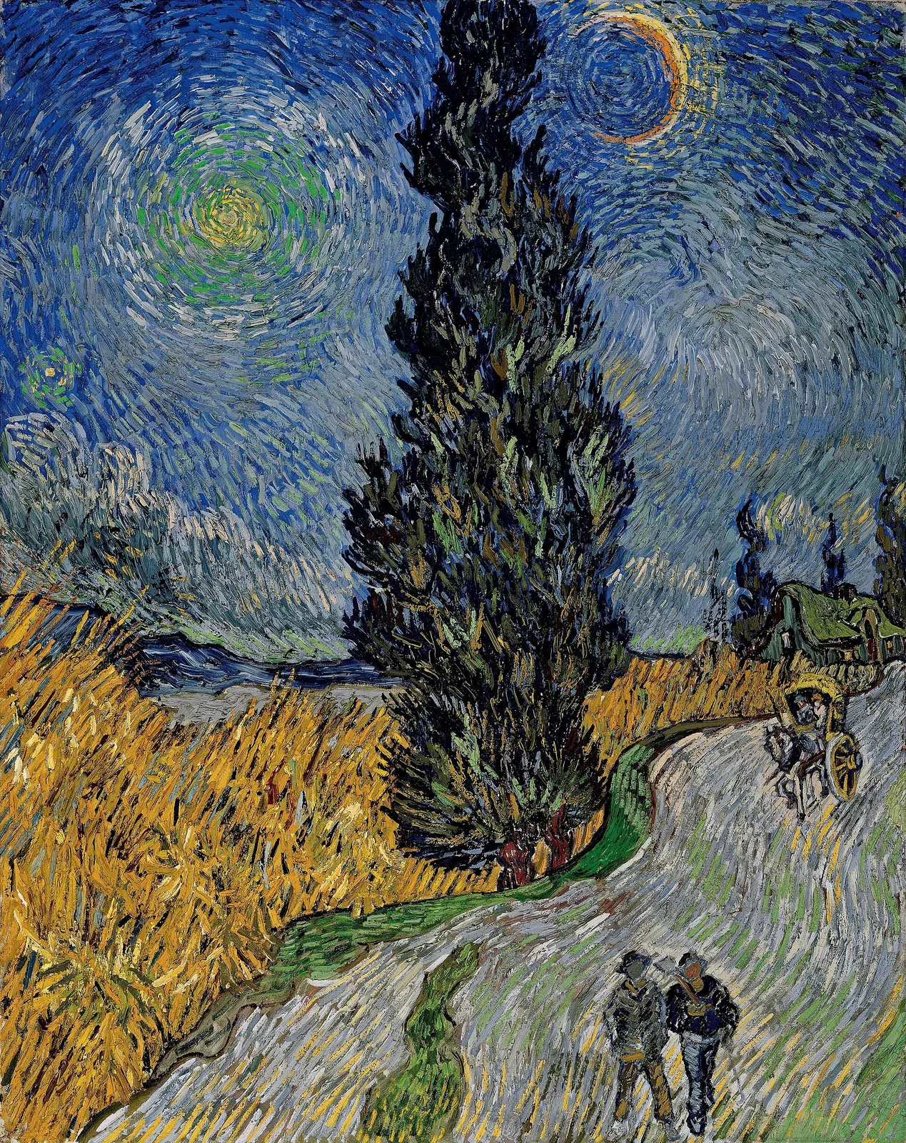 Road with cypress and star