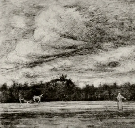 Field of stubble with a thunderstorm overhead