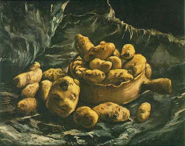 Still life: earthen bowl with potatoes