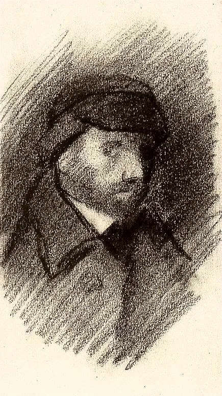 Self portrait. Adjoining page; Sketch of a flower