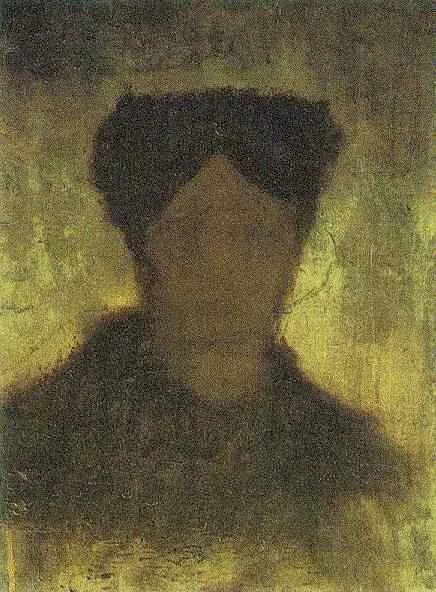 Sketch of the head of a peasant woman: full face, light background