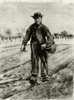 Man with basket, sowing