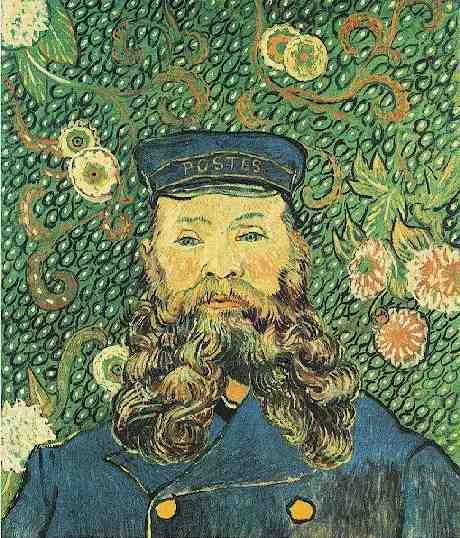 Head of the postman Joseph Roulin against a flowery background