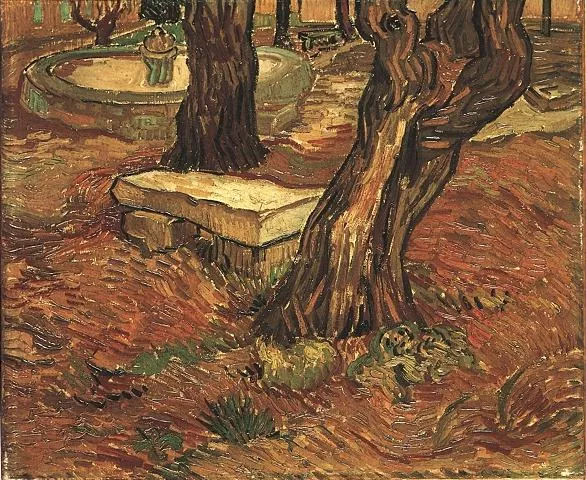 The stone bench in the garden of Saint Paul's hospital