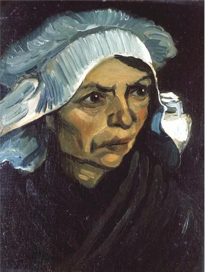 Head of peasant woman with white cap: facing right