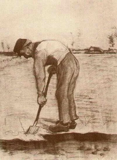 Peasant digging: facing left