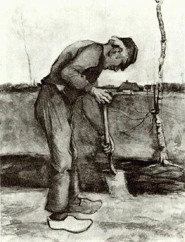 Peasant digging: facing right