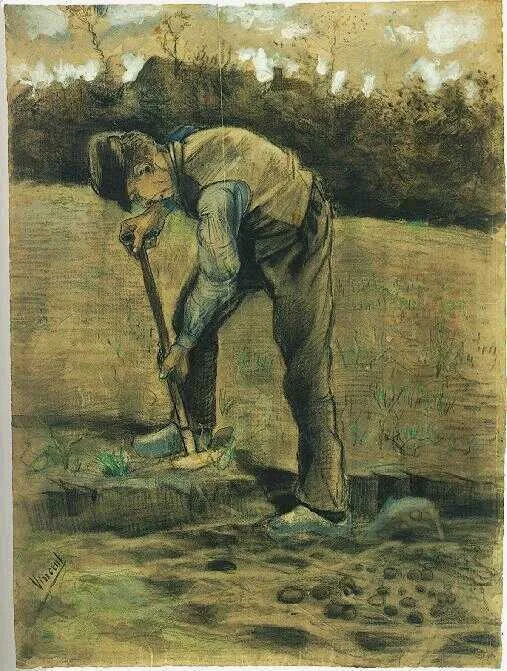 Peasant digging: facing left