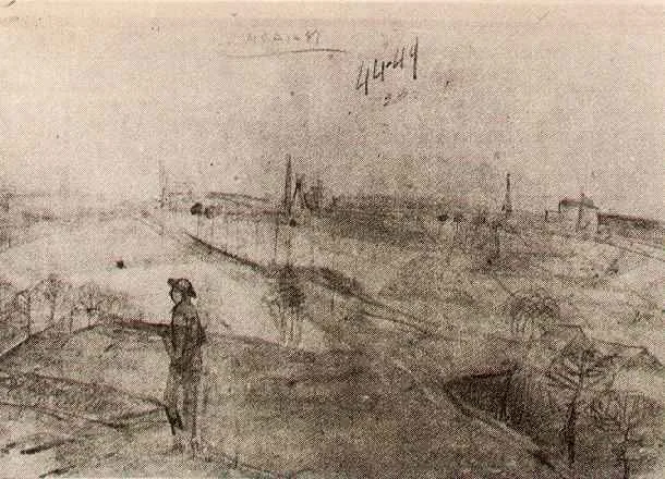 Sketch of a landscape with factories