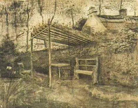 Corner of a garden with an arbor