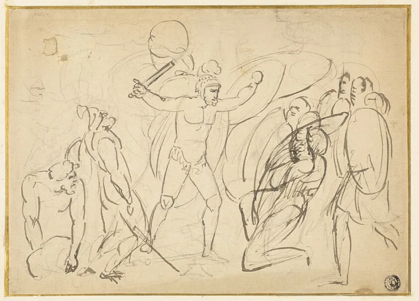 Classical Combat (recto); Sketch of Male Nude (verso)