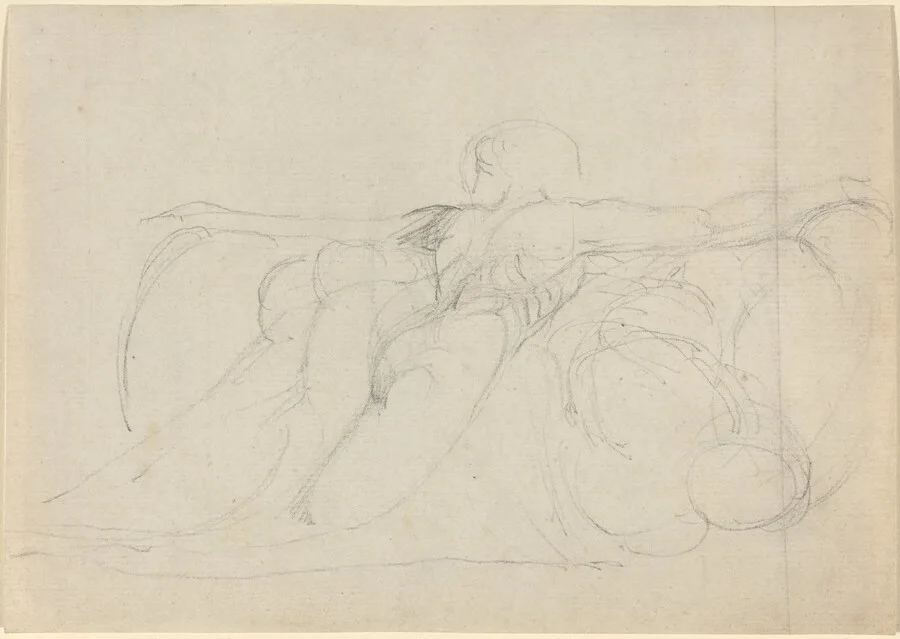 A Man Seen from Behind, Rising on Clouds