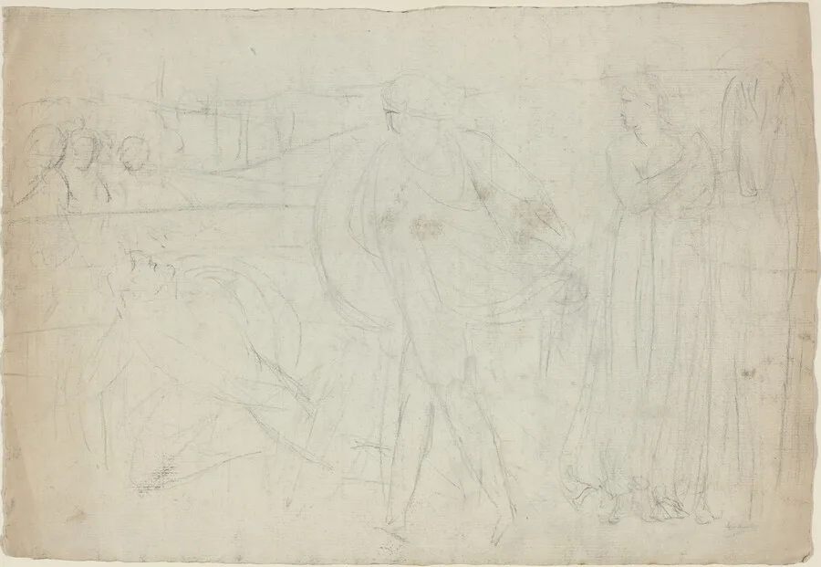Sketch of a Swordsman Standing Over His Defeated Opponent [recto]