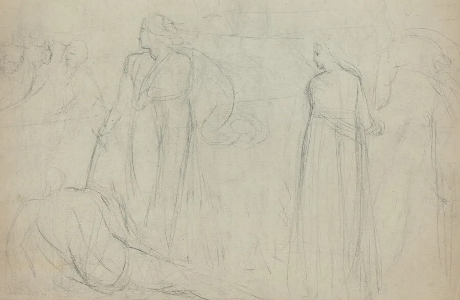 Sketch of a Swordsman Standing Over His Defeated Opponent [verso]