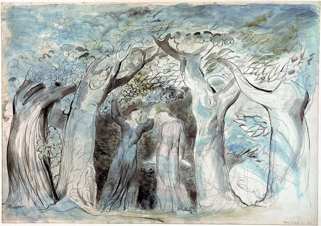 Dante illustration, Inferno Canto II 139-141: Dante and Virgil Penetrating the Forest