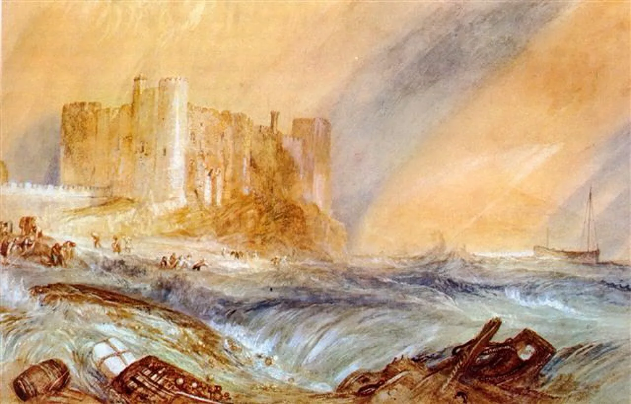 the welsh Laugharne Castle during a storm