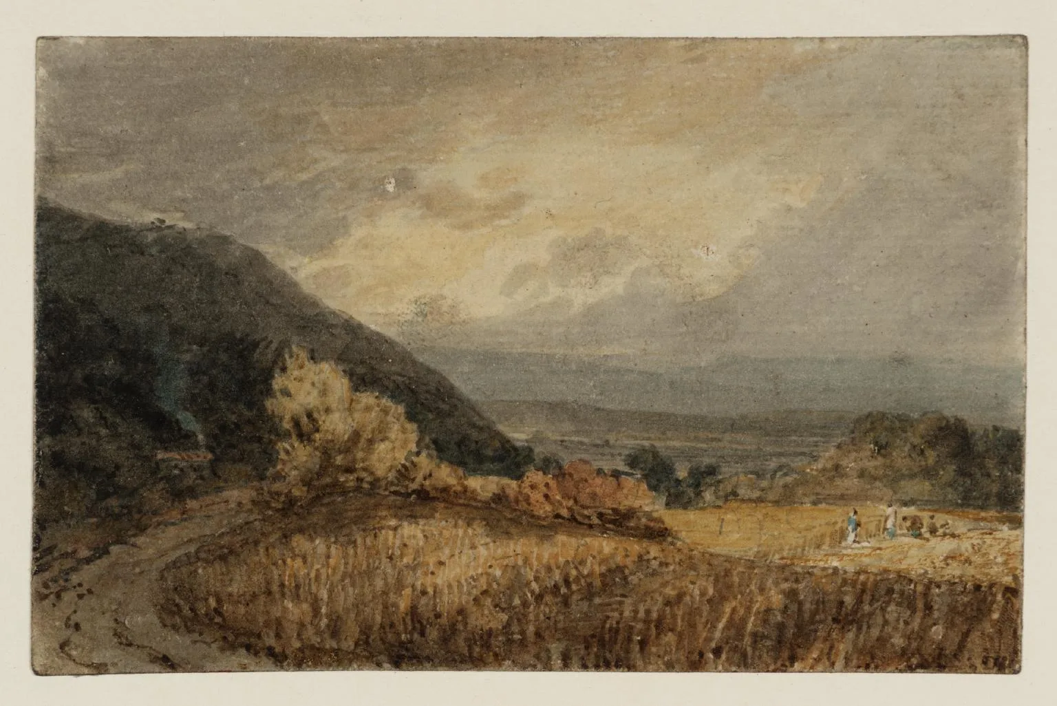 A Hilly Landscape, with Reapers in a Cornfield (?Middleton Vale, Yorkshire)
