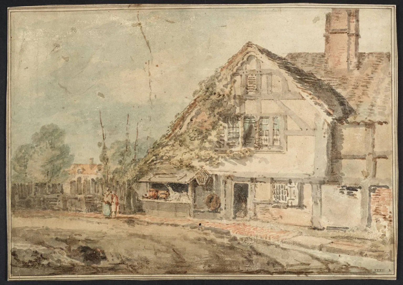 A Cottage with a Shop, and Hop-Poles Nearby