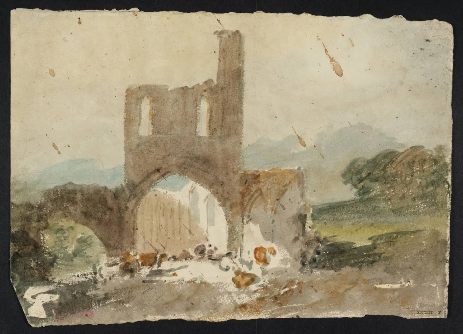 A Ruined Abbey with Mountains Beyond