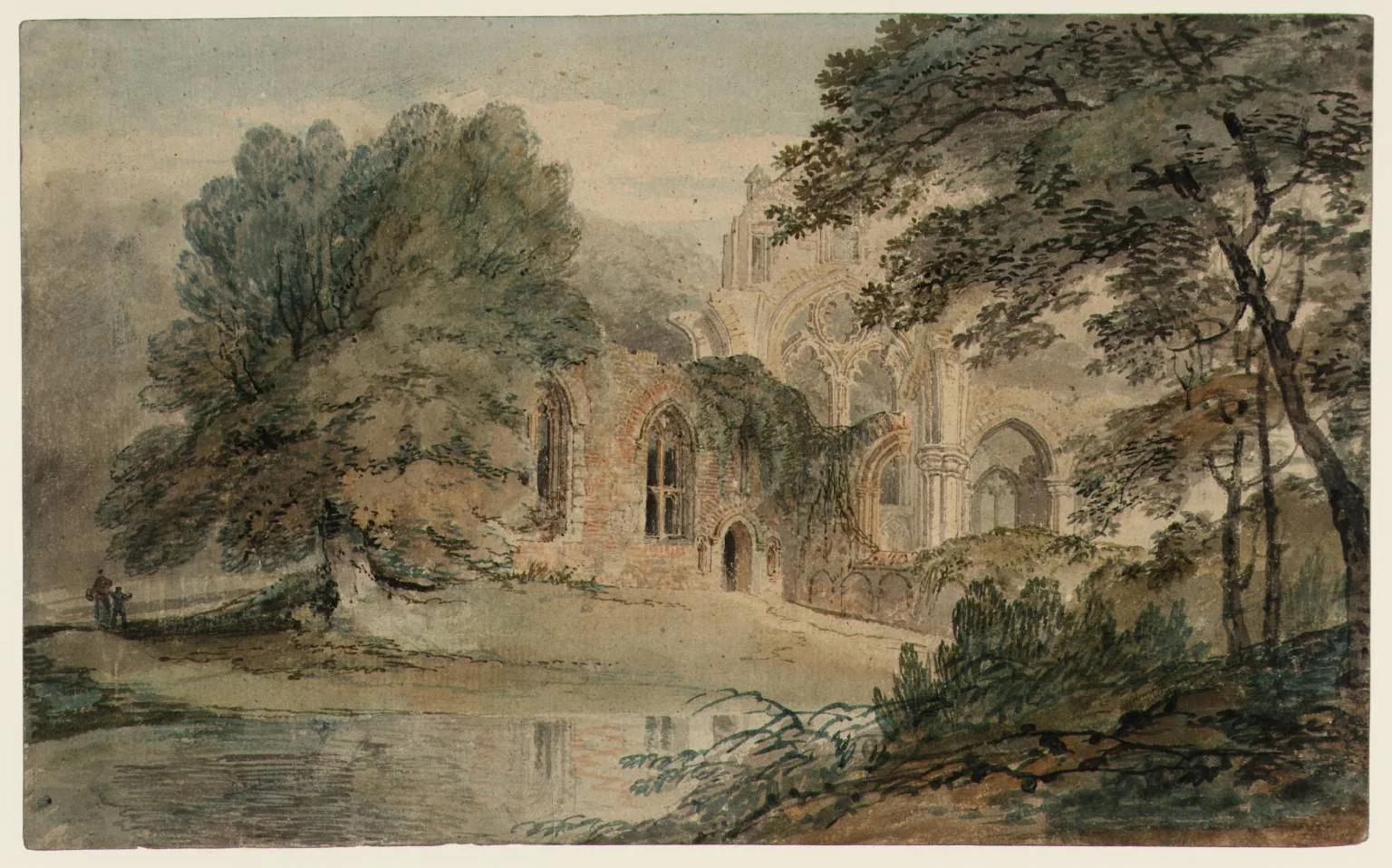 A Ruined Abbey by a Pond