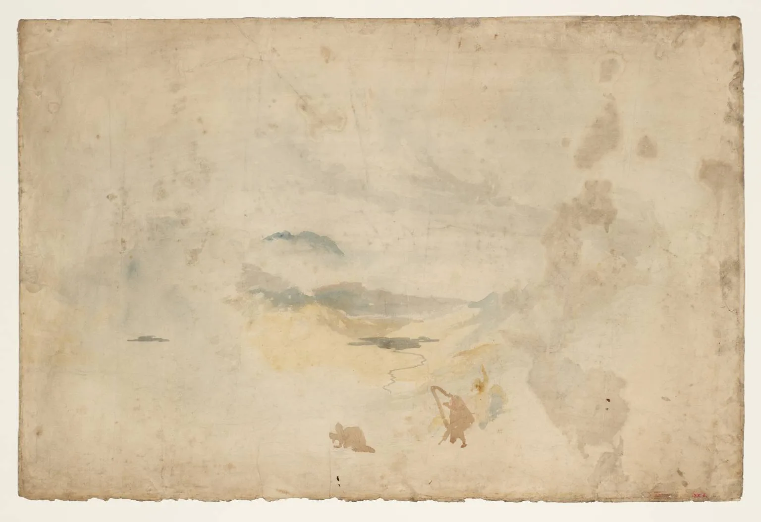 A Bard Playing a Harp, with Other Figures in a Mountainous Landscape with a River and Lake in a Distant Valley