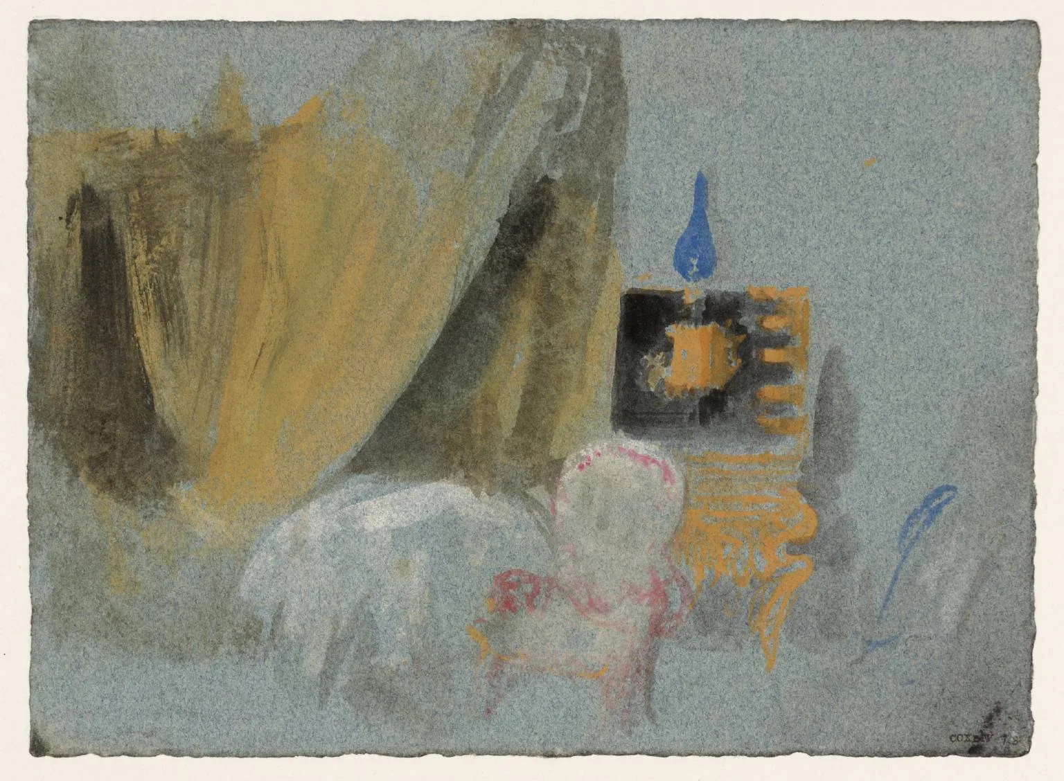 A Japanese Lacquer Cabinet: A Bed with Yellow Curtains