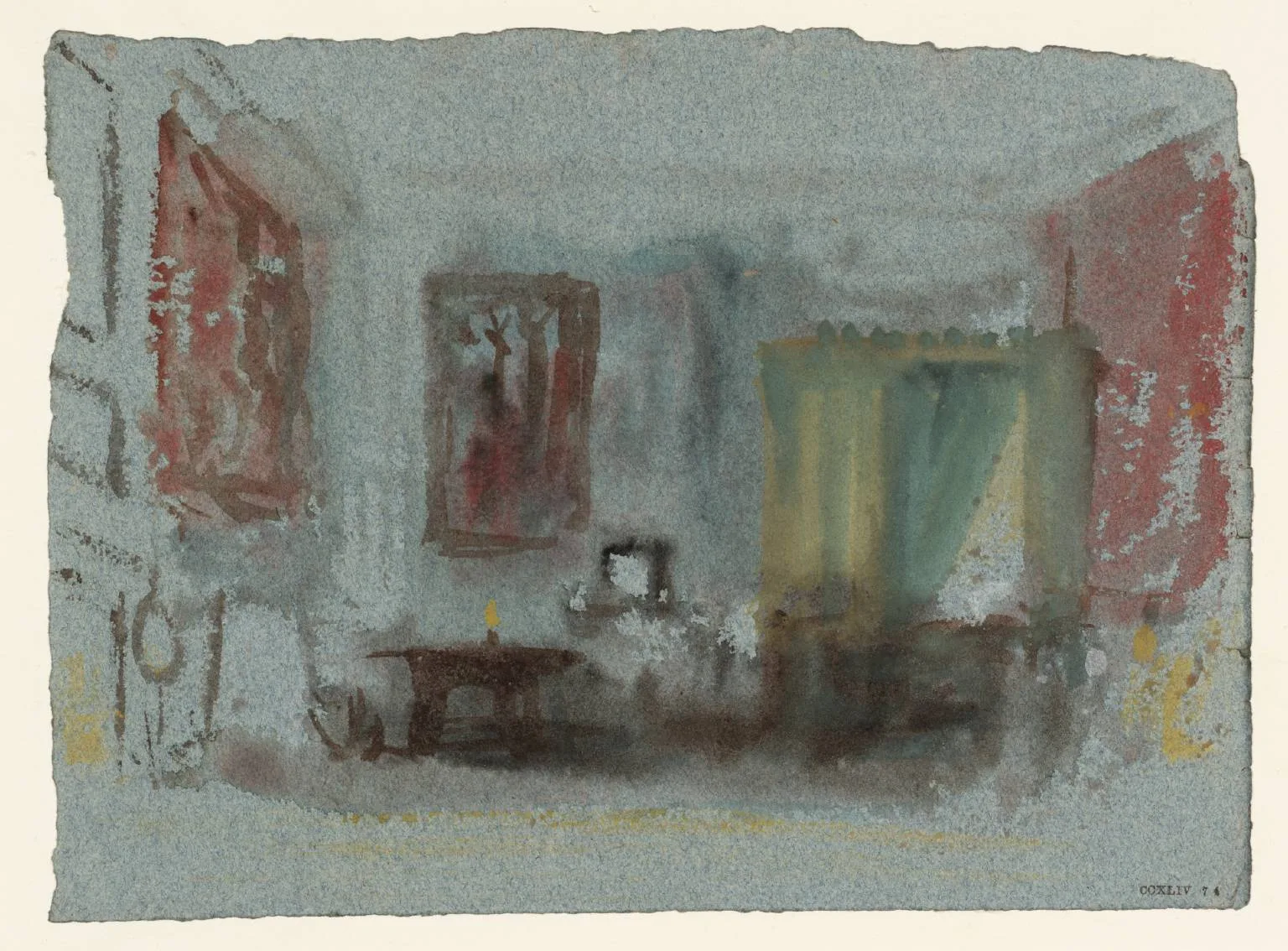 A Bedroom: A Lamp Burning on a Table